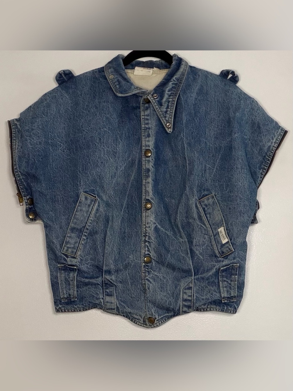 80s Guess Washed Blue Denim Bomber Vest (missing sleeves to make it a jacket)